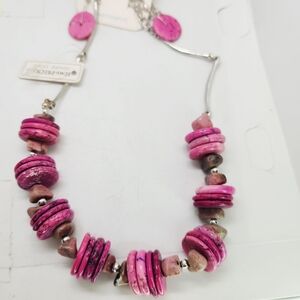 Pink Howlite Vtg Chunky Statement Necklace And Earring Set New Disc Bead Heishi